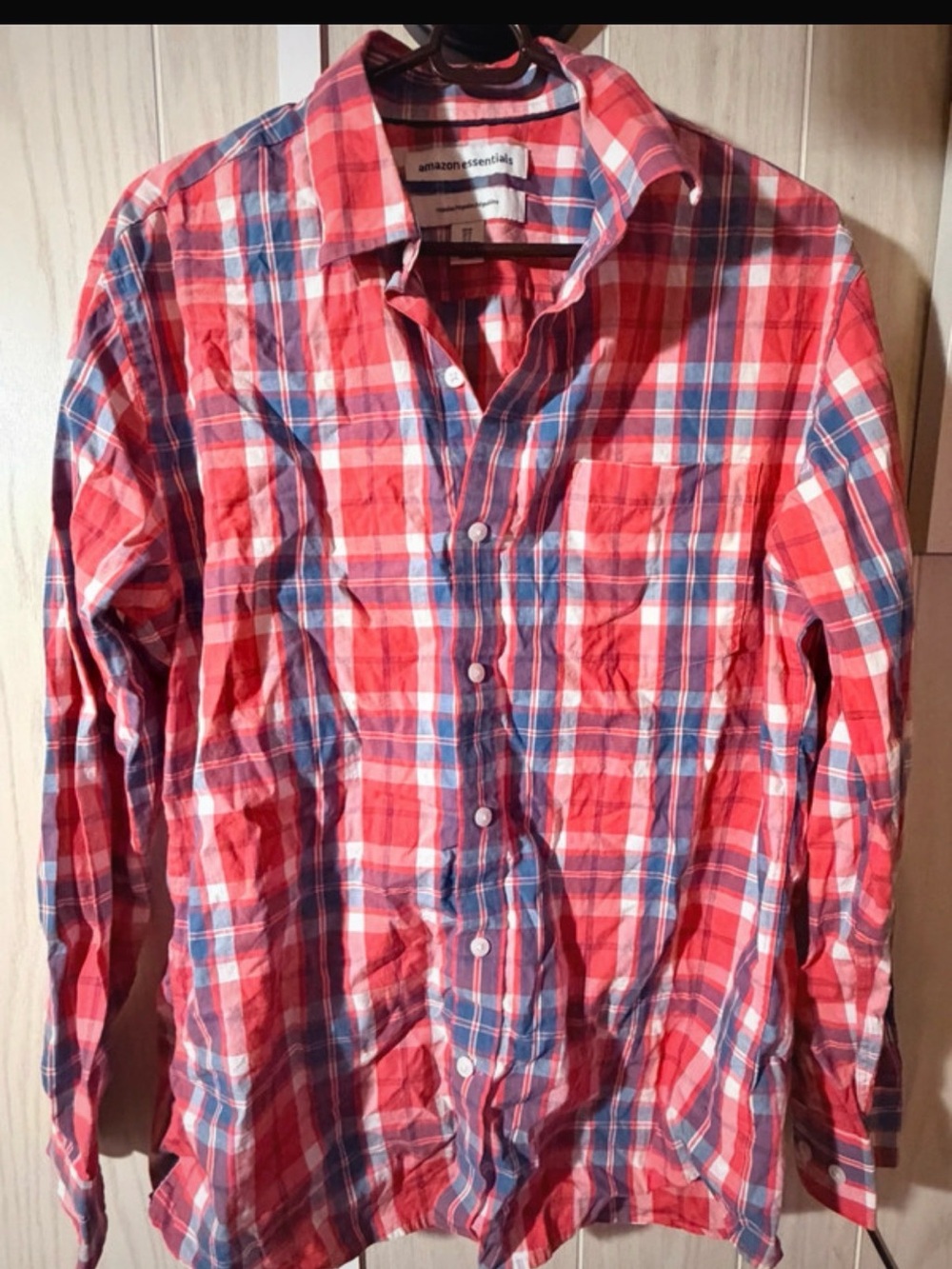 Amazon Essentials Red and Blue Plaid Button-Down Shirt